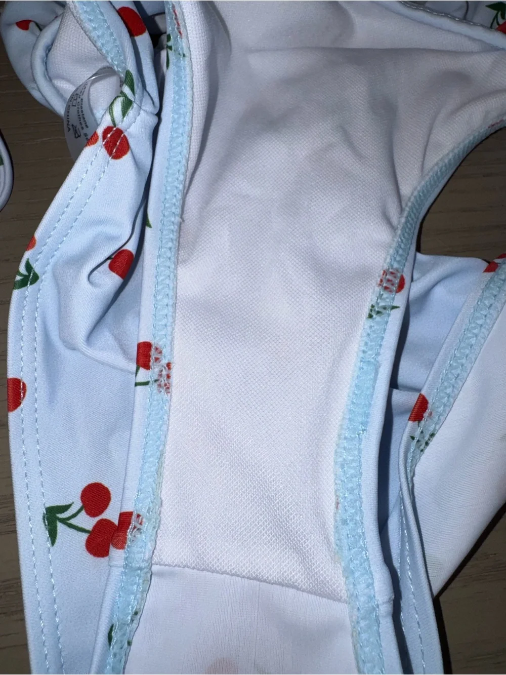 SHEIN White Cherry Print Ruffle Bikini Set with Pom Trim